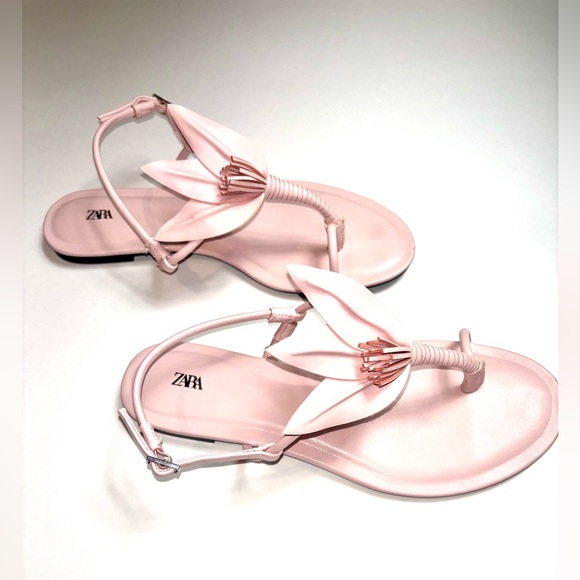 Zara Flat thong sandals with flower embellishment pink - Picture 9 of 15
